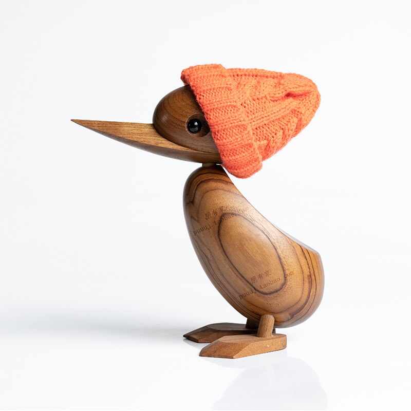 Duck/Duckling Wood for Crafts Animal Figures Wooden Decoration Home Accessorie Living Room Christmas Danish Nordic Desk Ornament: Duck plus hat