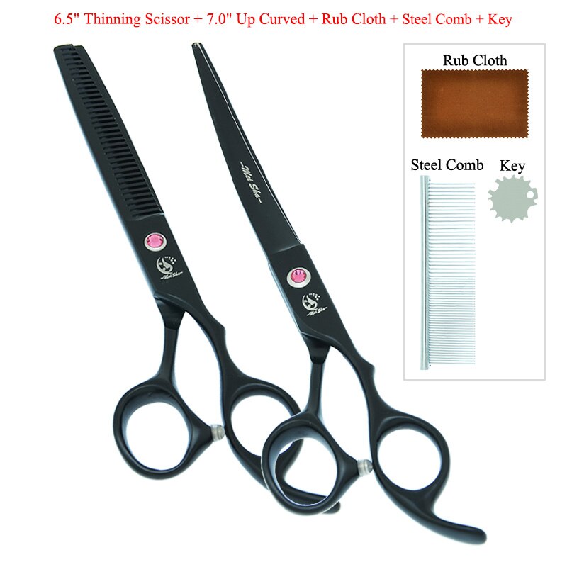 7" Japan 440C Dog Shears Pet Grooming Scissors Straight Curved Cutting Thinning Tijeras Animal Hair Trimmers B0032A: B0032A-12-70