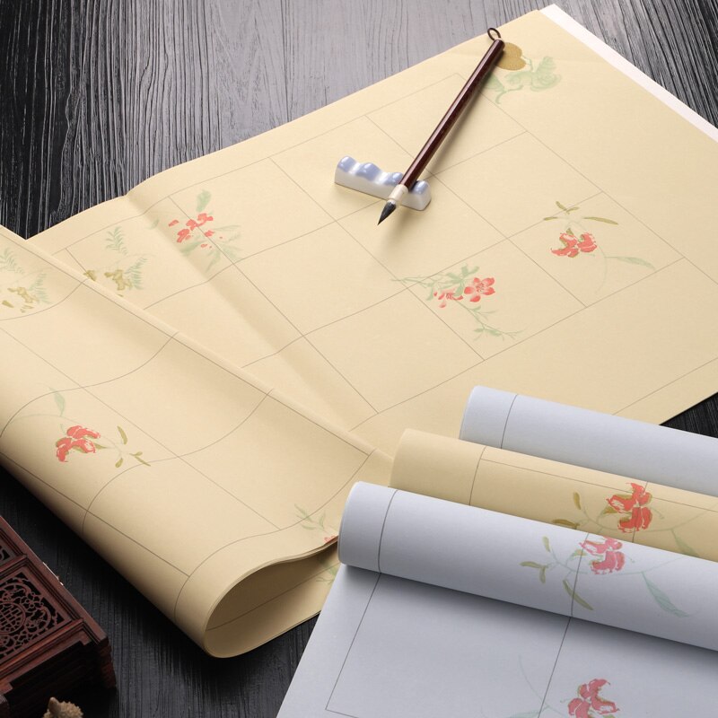 Batik – papier semi-mûr Xuan, 10 feuilles de papier de calligraphie chinoise, papier de riz à motif de fleur chinoise avec grilles