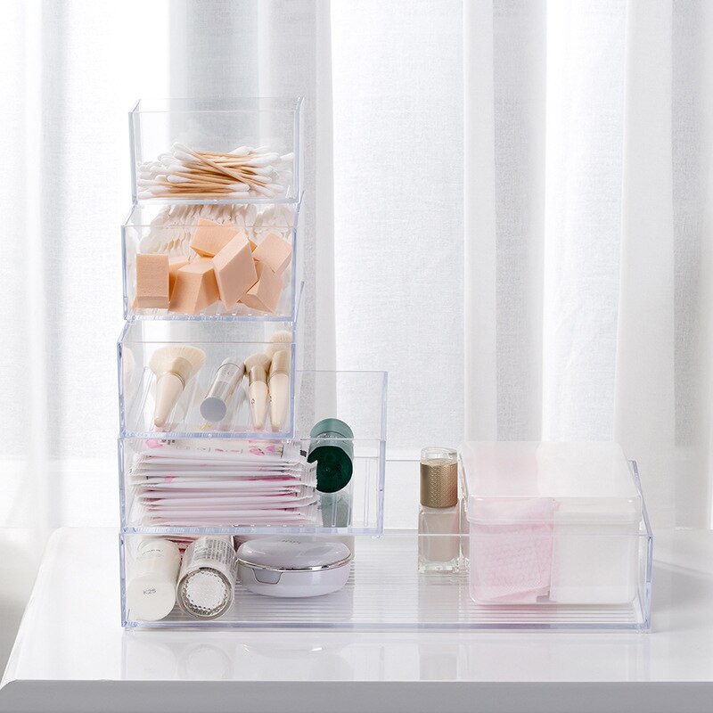 Organizador de acrílico transparente para maquillaje, caja de joyería con acabado de lápiz labial, caja de rejilla, tocador, caja de almacenamiento, cajón