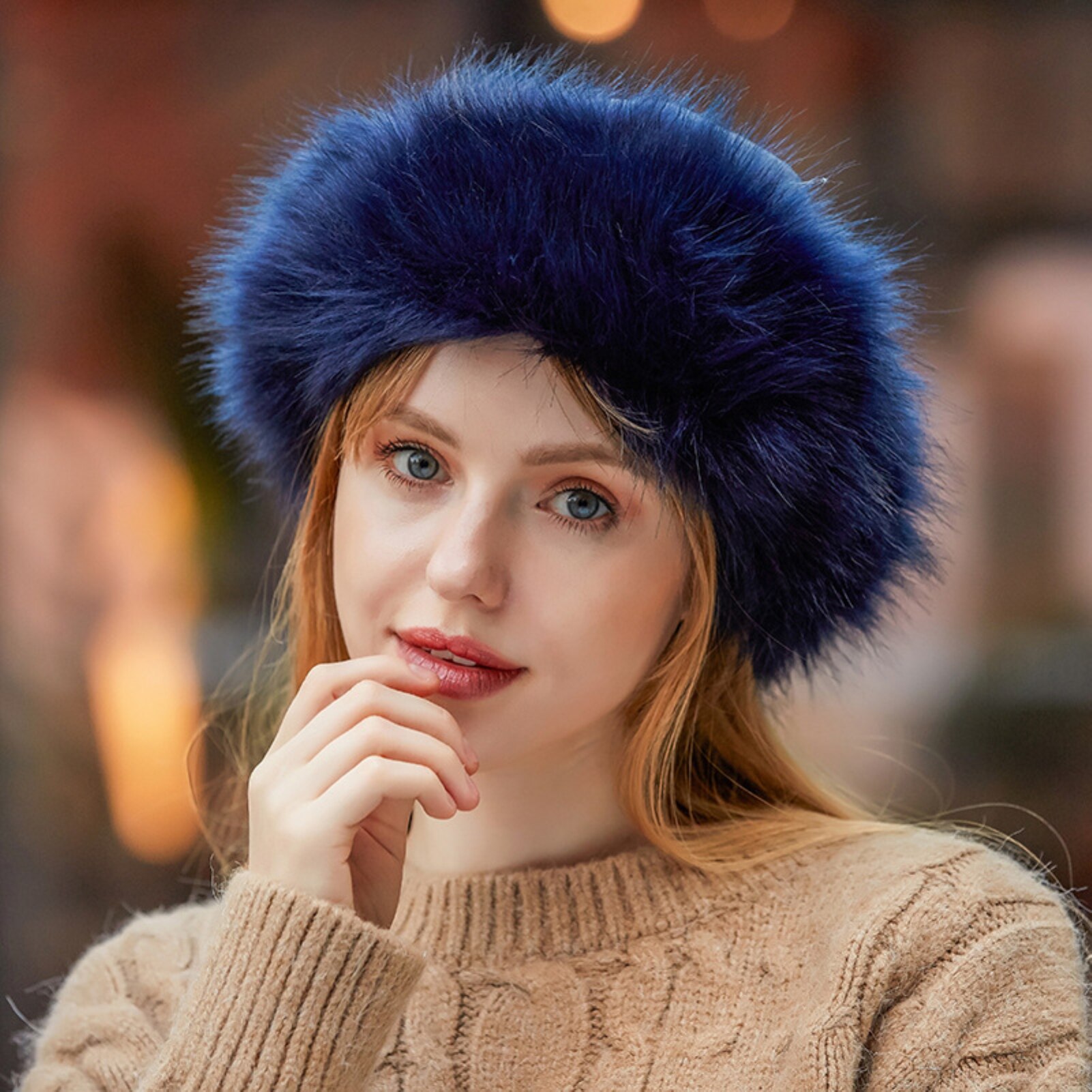 Women&#39;s Winter Fur Hat Dome Mongolian Hat Mongolian Men Women Winter Faux Fur Suede Fluffy Beanie Warm Thick Hat Snow Cap