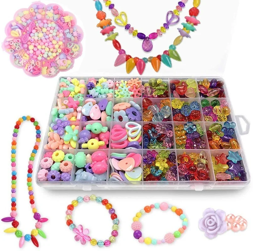 Juego de cuentas DIY para niñas, Kit de fabricación de joyas para niños, cuentas de perlas para pulseras, anillos, collares, Kits creativos, artesanía artística