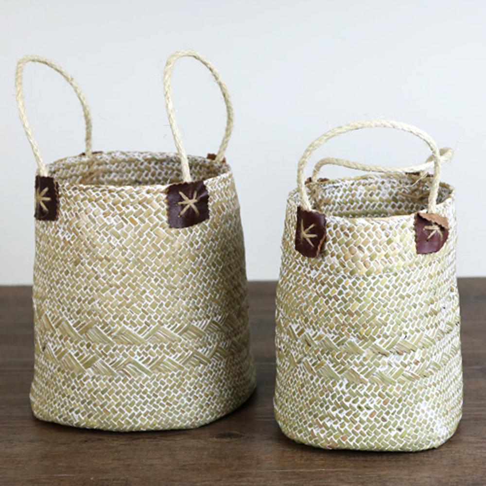 Seagrass Woven Storage Baskets Garden Flower Vase Hanging Basket Rattan Planter Potted Organizer Home Laundry Basket with Handle