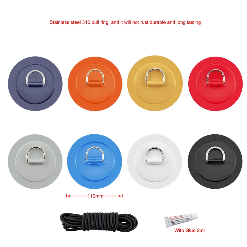 6 stuks/partij surfplank, dinghy, boot, pvc-patch met roestvrijstalen d-ring, dekbevestiging, sup ronde ringpad, 5m elastische bungee-touwset