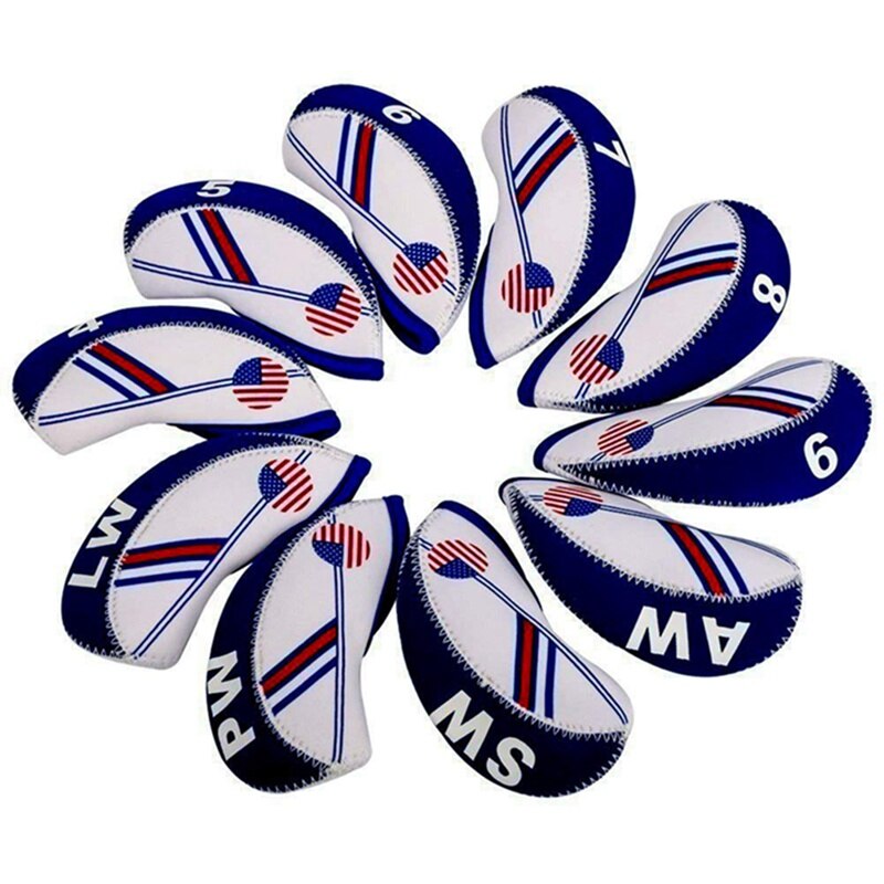 10 st brittisk flagga golf järnklubba head cover set us flag print blå vit golf head cove golf club cover