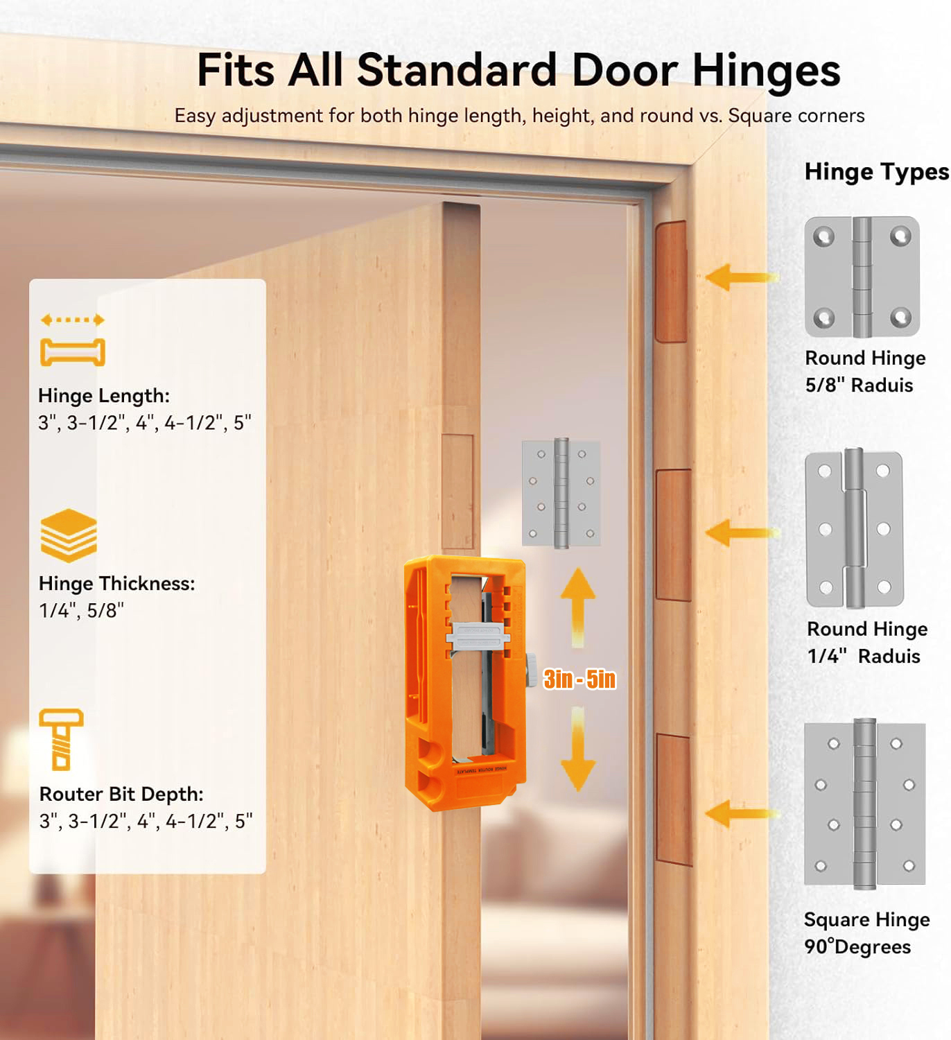 Door Hinge Routing Jig And Hinge Jig 3‑5in Length 1/4‑5/8in Radius Hinge Router Template for Woodworking Tool