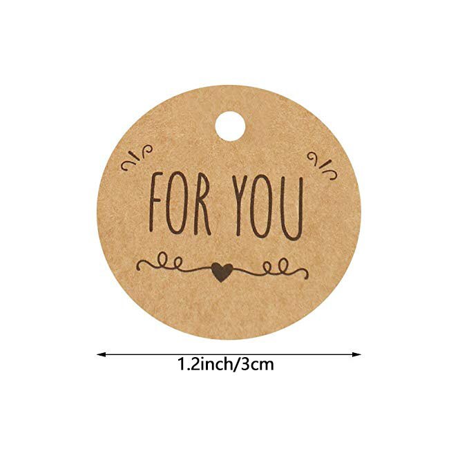100 stuks "for you" bruine ronde labels met gat voor bruiloftsfeestdecoratielabels, verpakkingslabels, ronde papieren labels, briefpapier