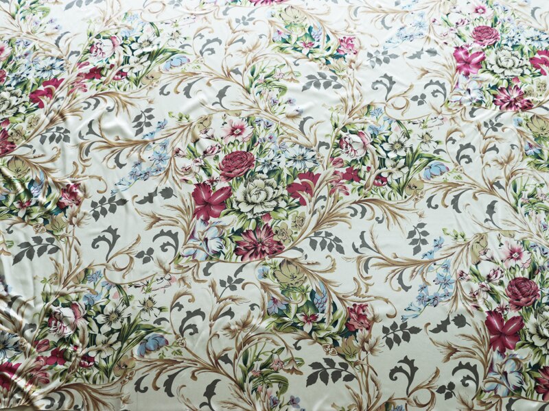 Flower Satin Material Soft Pajamas Shirt Fabric