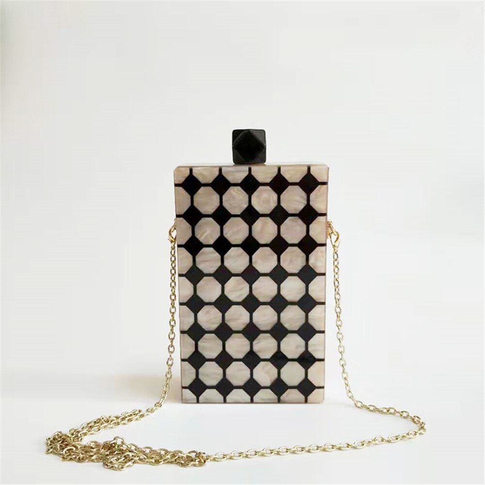 Bolso de noche acrílico de rayas geométricas para mujer, bolsa de mensajero de lunares, cadena, bolso Vertical, cajas de nupcial para graduación