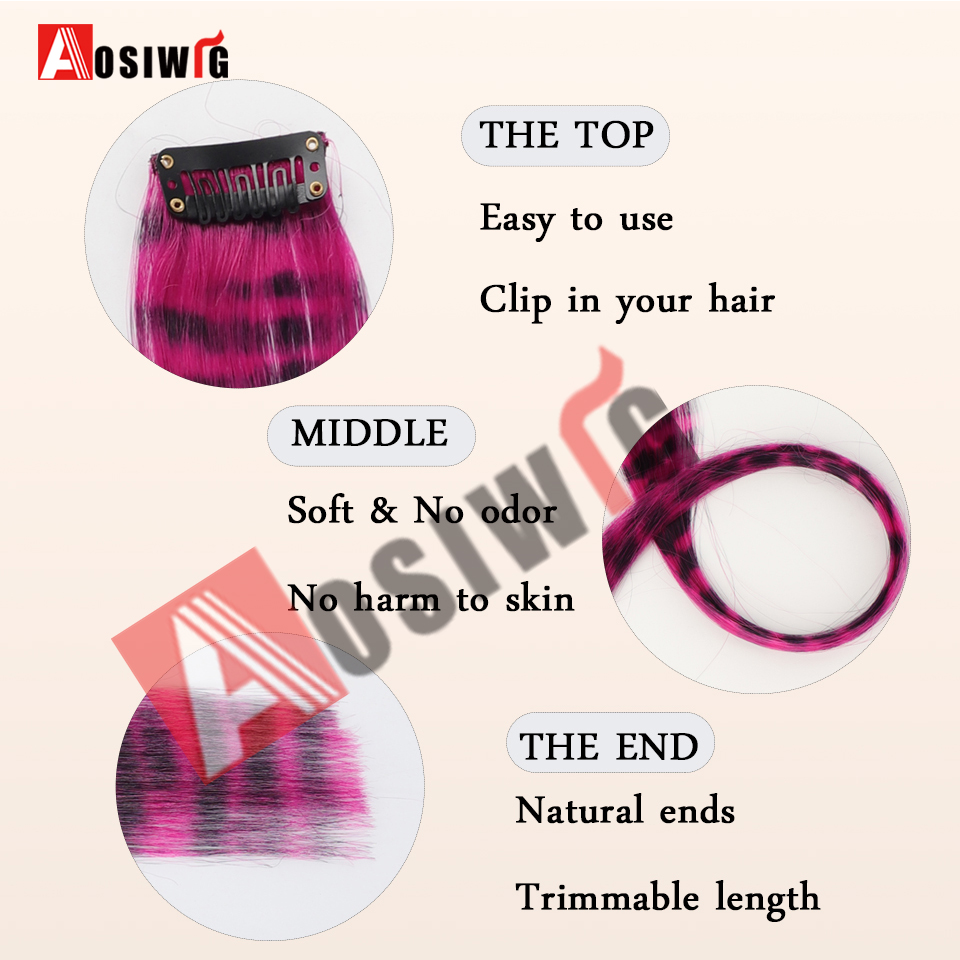 5PC Synthetic Feather Hair Extensions With Clips Heat Resistant Straight Hair Extensions Color Colored Black Hair Clip Womens 8G