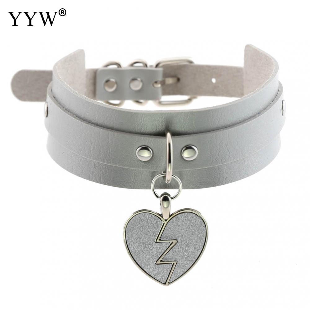 Zwarte Punk Hart Choker Kraag Goth Kettingen Rock Gothic Sieraden Leer Choker Vrouwen Meisjes: silver