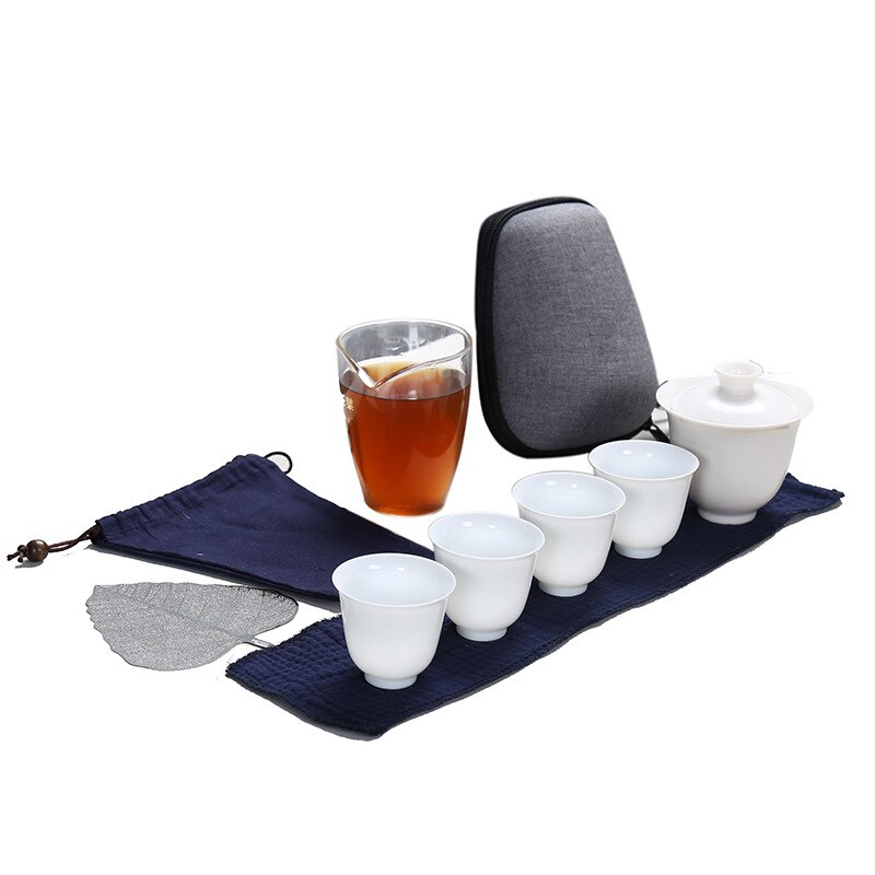 Keramisk gaiwan te kop til kinesisk kung fu rejse te sæt drinkware med rejsetaske  b33