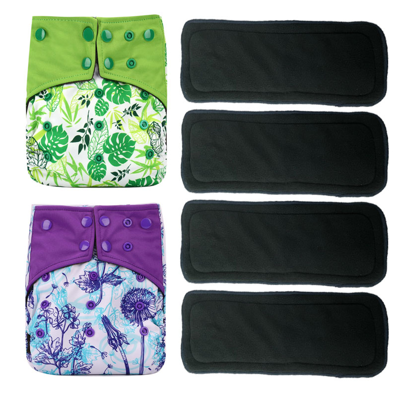 Pororo Baby Herbruikbare Doek Luier Bamboe Houtskool 4 Stuks, Wasbare Luier Luiers Met Kleur Tab Houtskool Inserts: set 12