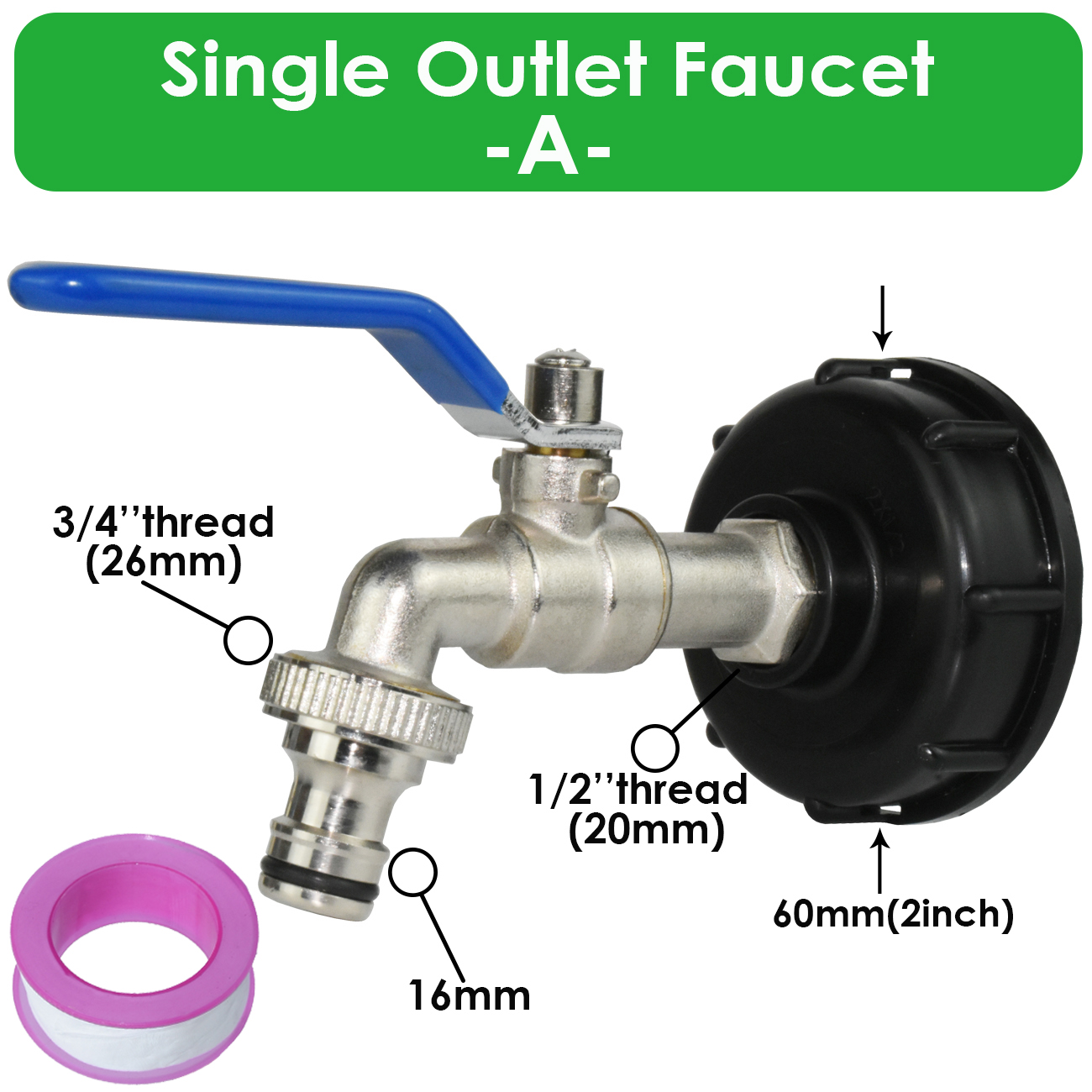 IBC Brass Tap Adapter Replacement S60 Water Tank 1/2'' Coupling Connecter Coarse Thread Garden Home Repair Valve Fitting Faucet: Silver
