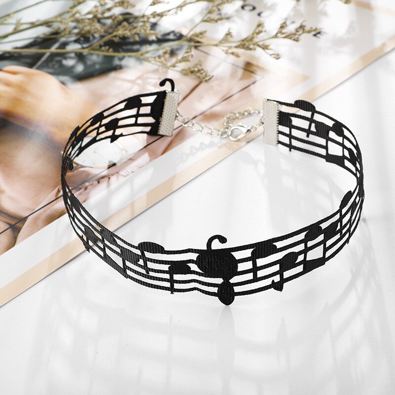 Music Staff Choker Necklace Simple Black Color Choker Necklace For Women Girl Party Jewelry