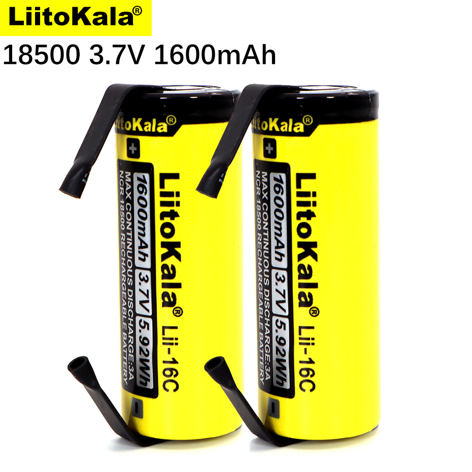 Nova liitokala Lii-16C 18500 1600mah 3.7v bateria de lítio para led lanterna + níquel diy