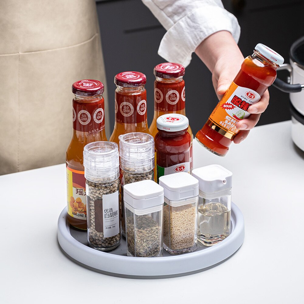 Plateau de rangement Portable rond rotatif à 360 °, étagère à épices pratique, antidérapant TPR organisateur de cosmétiques à domicile, accessoires de cuisine