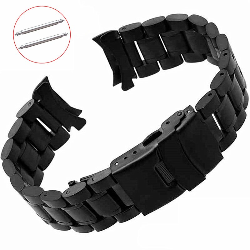 Cinturino in acciaio inossidabile 18mm 20mm 22mm 24mm cinturino cinturino estremità curva cinturino orologio doppio blocco fibbia cinturino da polso di ricambio: Black / 22 millimetri