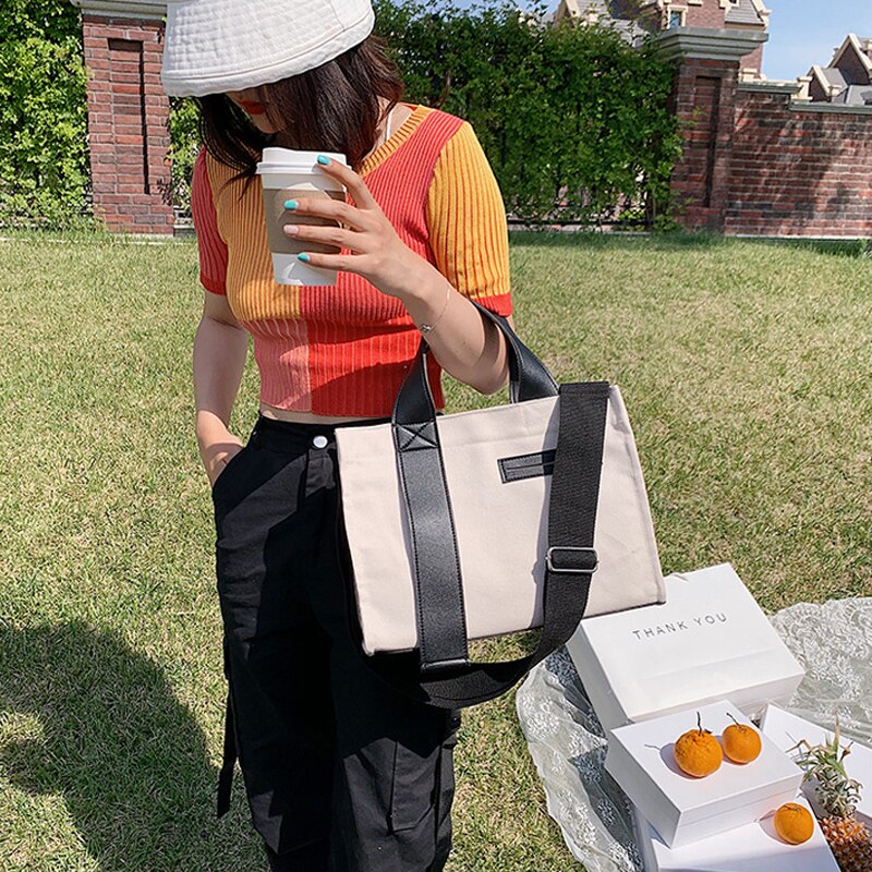 Novo inverno faculdade vento lona bolsa de ombro grande saco mão simples fresco feminino estudante saco