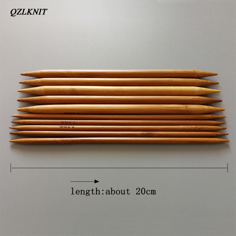 QZLKNIT, 15 tamaños, 20cm, doble punta, bambú carbonizado, agujas de tejer, suéter, guantes de tejer y calcetines, aguja artesanal suave