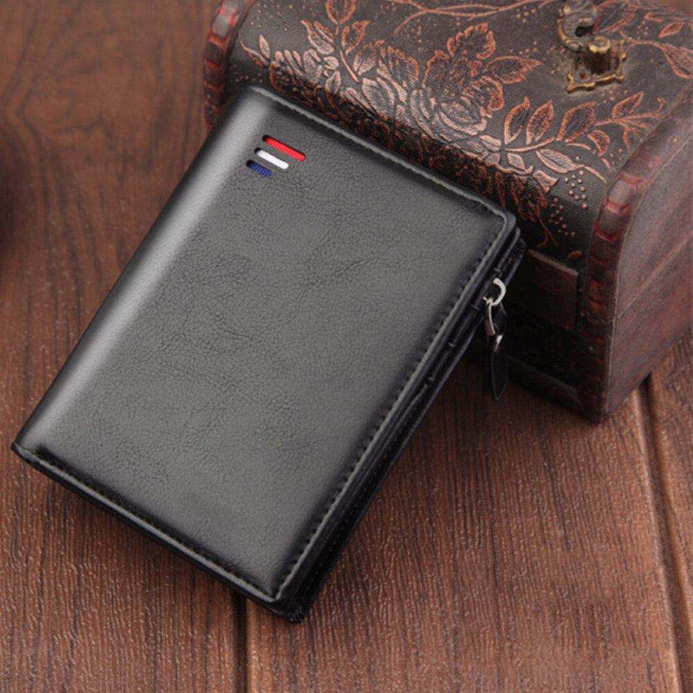 Men's Wallets Classic Short Card Holder Male Purse High Wallet With Zipper Large Capacity PU Leather Bag