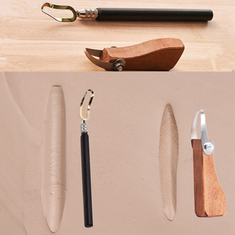 Clay Scraper Carving Tool Pottery Ceramics DIY Wooden Handle Ring Scraping Trimming Knife Polymer Clay Sculpture Modeling Tool