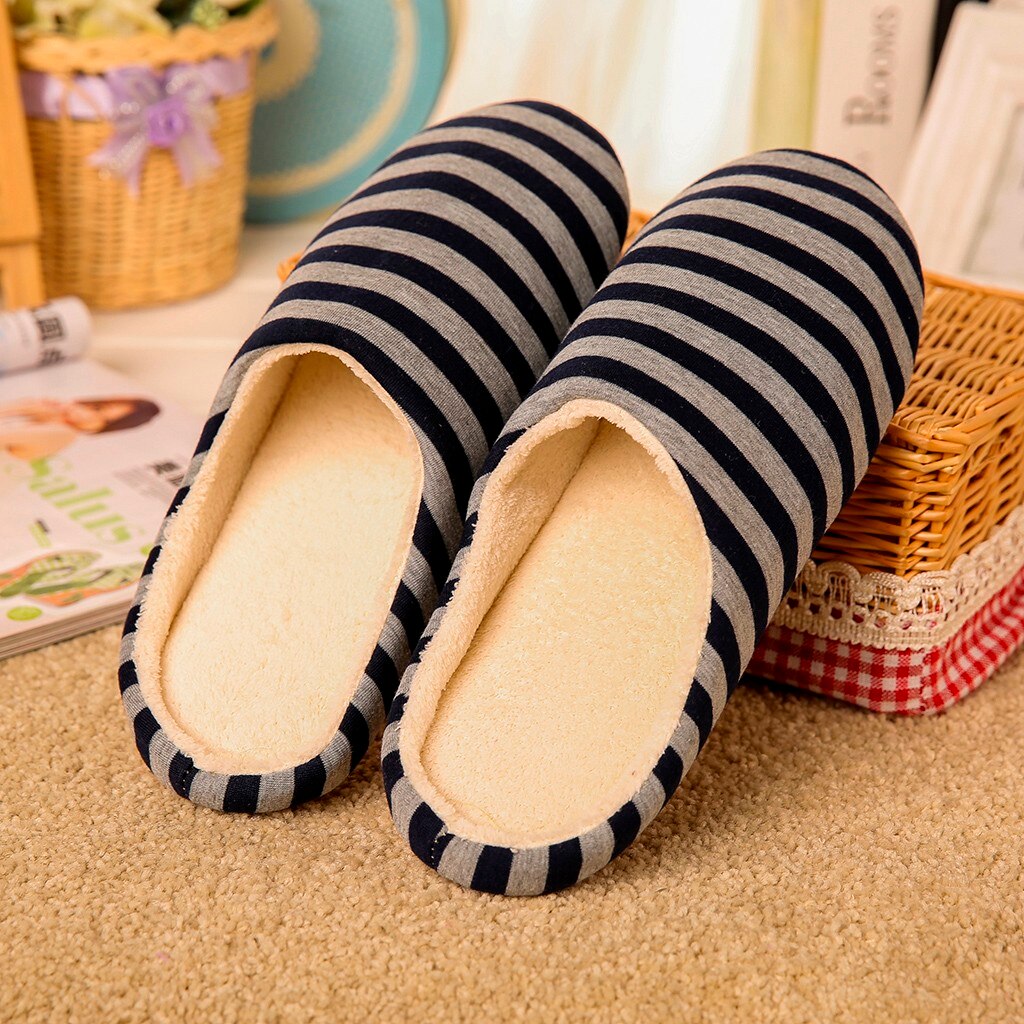Sko hjemmesko dame mænd hjem fluffy house vinter varm stribet varm stribet indendørs anti-slip kapcie pantuflas zapatos de mujer
