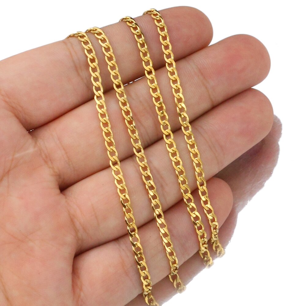 2 Meter Gold Breite 3mm Breite Bordstein Verknüpfung Kette Edelstahl NK 1:1 Kette für DIY Handgemachte Halskette Armbinde machen