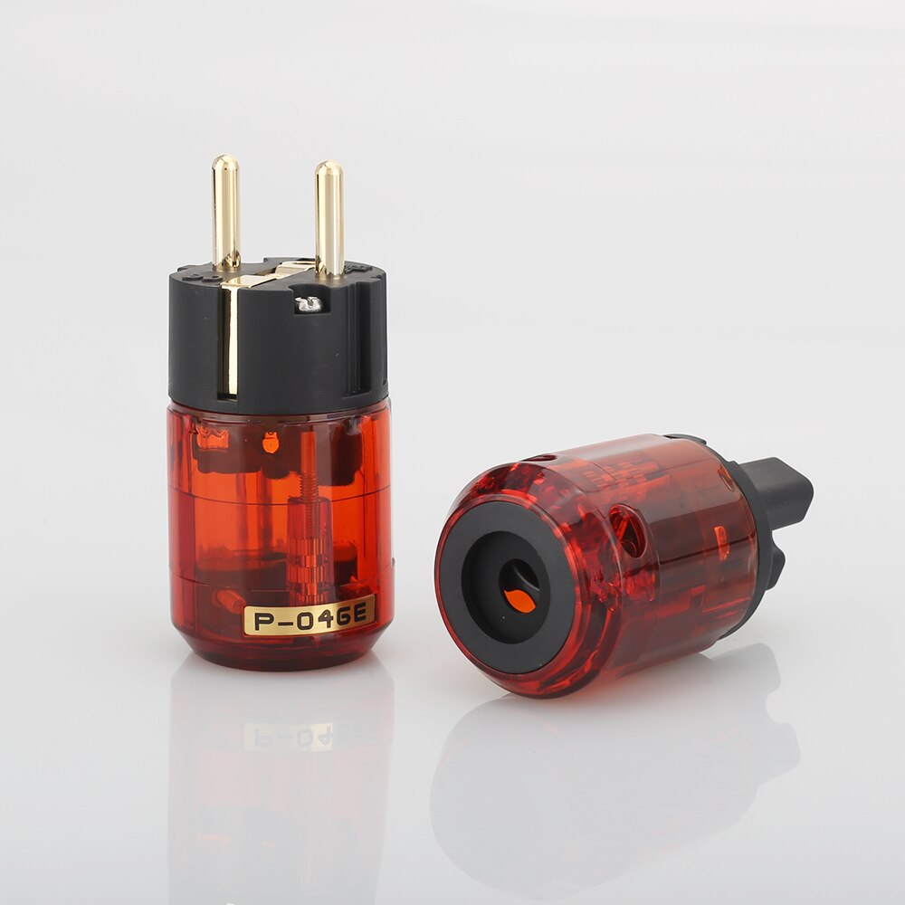 Hallo-Ende P046E + C046 Gold-Überzogene Durcheinander SCHUKO Energie Stecker EUR Energie Stecker hifi EU AC Energie stecker
