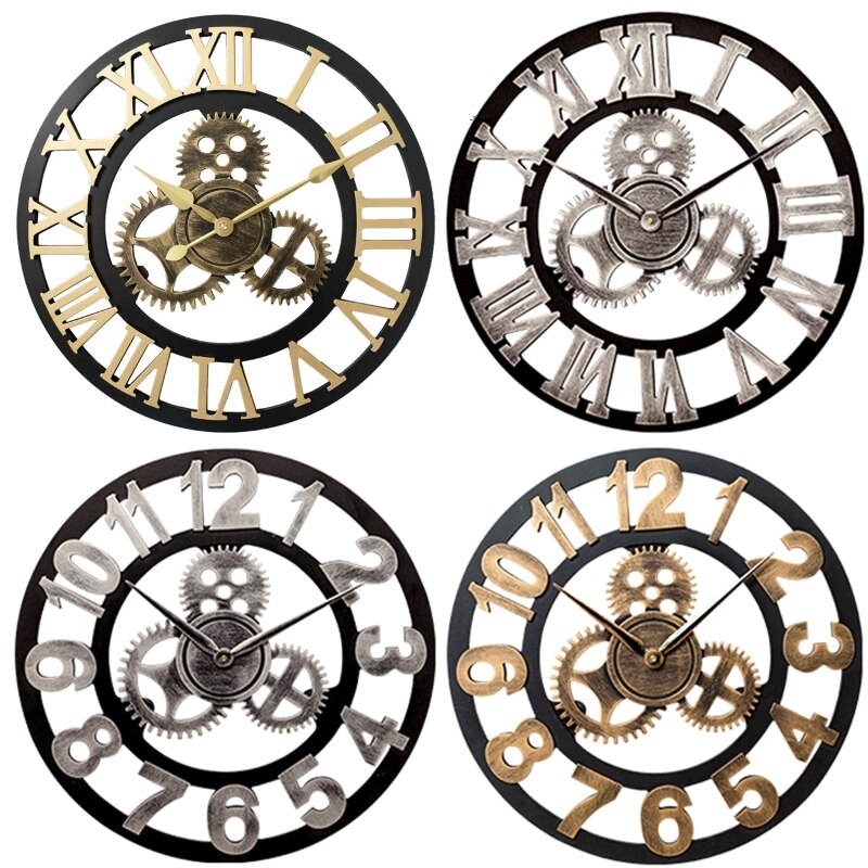 40/50cm Vintage silencieux horloge murale arabe chiffre romain pendule horloges décor