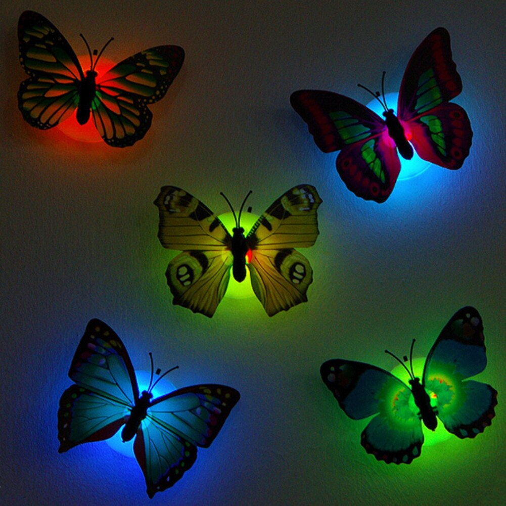 Farverigt ført natlys 3d simulering sommerfuglbelysning vægklistermærker hjem festindretning