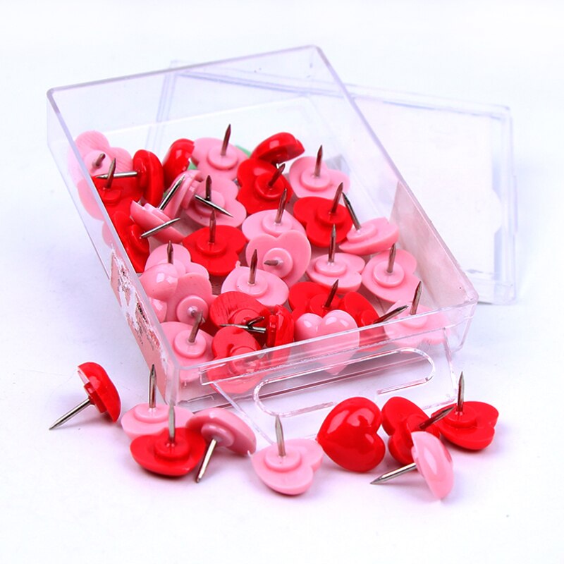 50 Stuks Leuke Roze Rood Hart Punaise Push Pins Plastic Kurk Boord Veiligheid Gekleurde Pins School Stationair Binding Kantoor Accessoire