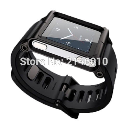 Bracelet de montre multi-touch Kit Bracelet de poignet pour iPod Nano 6 6th 6g boîtier en aluminium en métal: Black