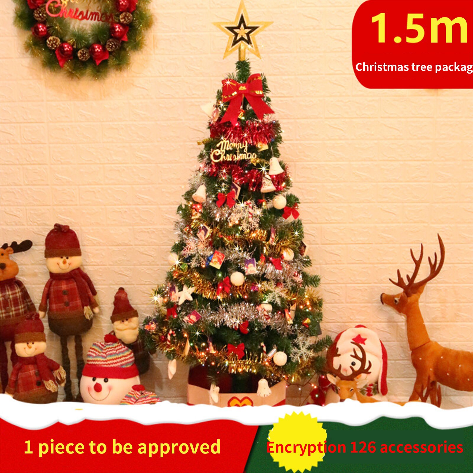 1.5M Kunstmatige Kerstboom Met Stand Grote Groene Kerstboom Familie Jaar Party Inklapbare Shiny Top Klatergoud Pailletten