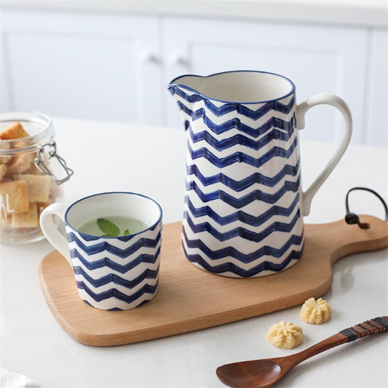 Jarra de agua de cerámica de gran capacidad japonesa, botella de té de la leche, jugo, cocina doméstica, bote de agua, taza hervidor, jarra de agua resistente al calor