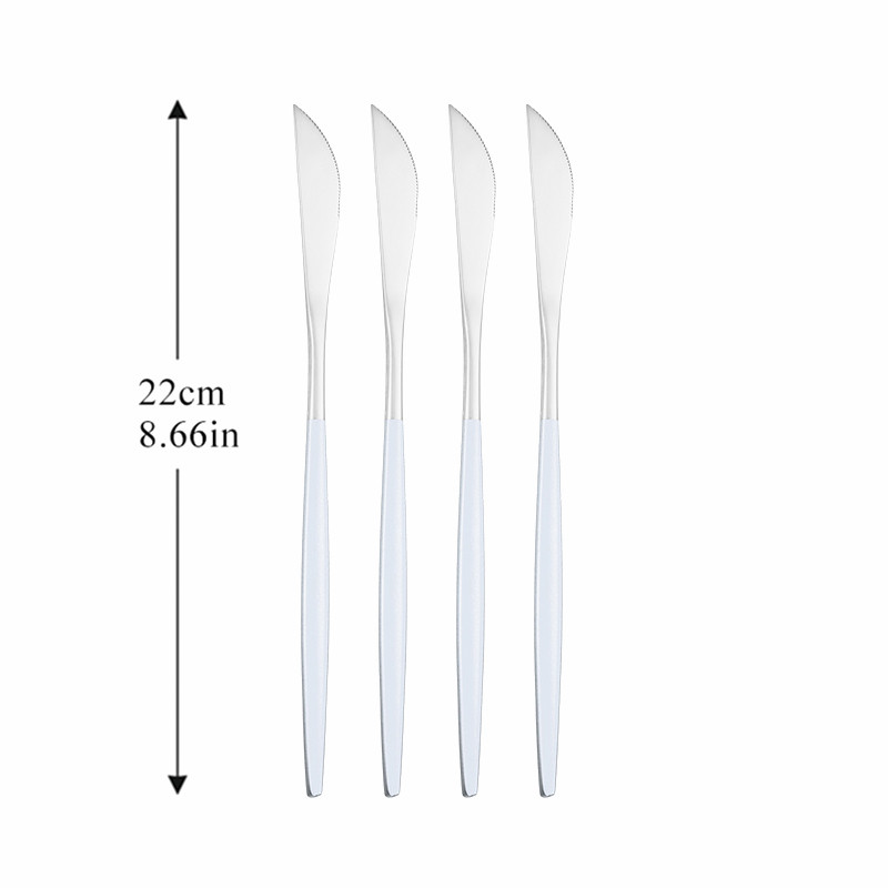 4Pcs Cutlery Dinnerware Set Stainless Steel Dinner Knife Cutlery Set Kitchen Complete Dinner Knife Tableware Set Golden Cutlery: white silver 4pcs