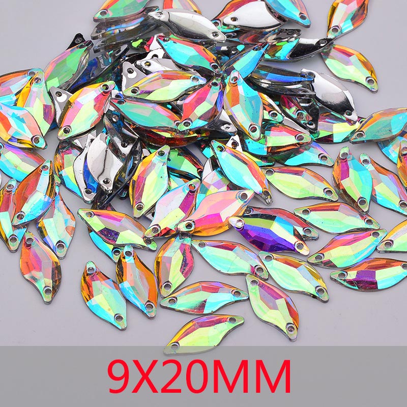 JUNAO 100pc 10mm Naaien Crystal AB Vierkante Strass Applique Plaksteen Resin Crystal Stones Naai Op Strass voor Kleding ambachten: 100pc 9x20mmHorseEye