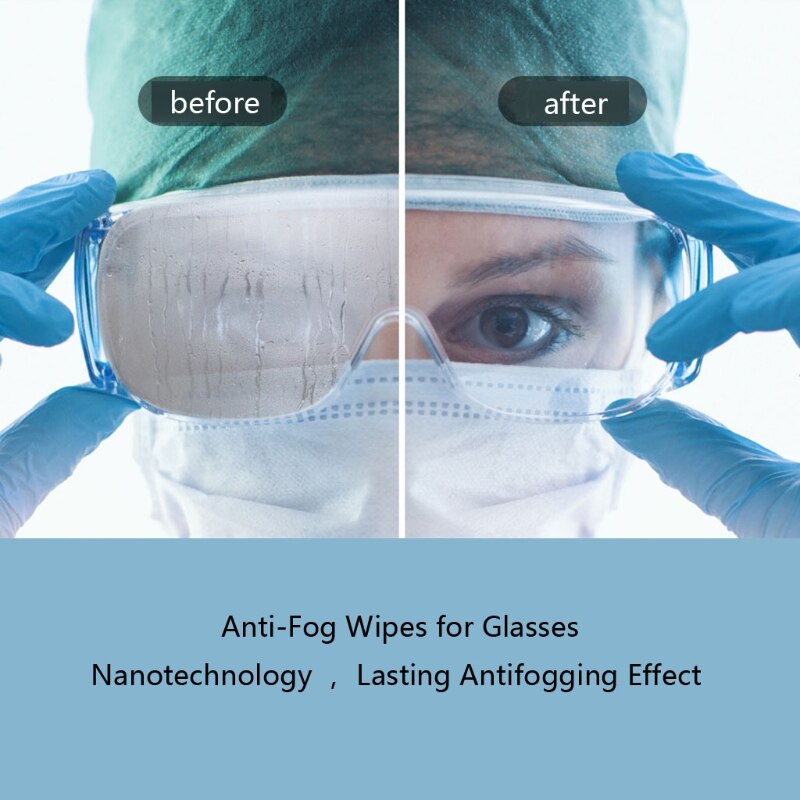 52 st glasögon anti-dimma våtservetter individuellt förpackade engångs defogger glasögon torka för fuktad antifog lins wipes kit