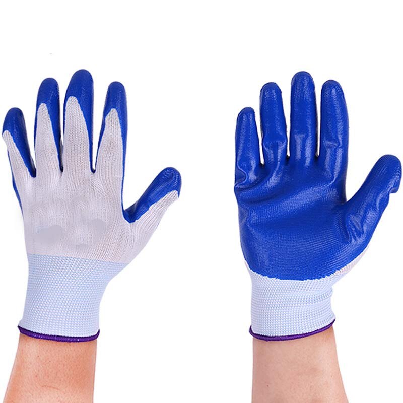 White yarn blue dipped gloves hanging rubber non-slip wear-resistant work protective gloves