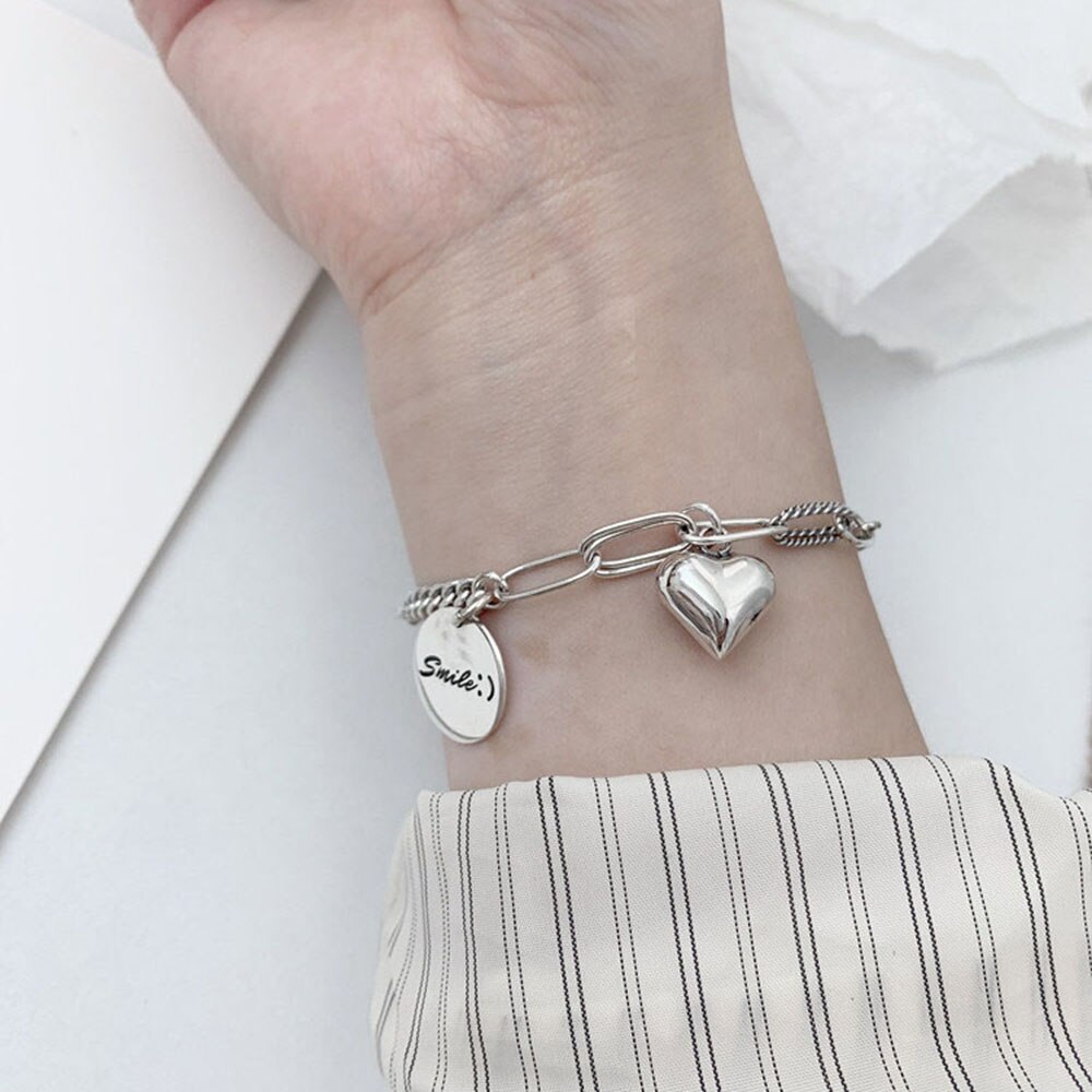 glatt Liebe Herz lächelnd Armband Gesicht thailändisch Silber- Farbe Armband Punk Schmuck Frauen Kette Armband