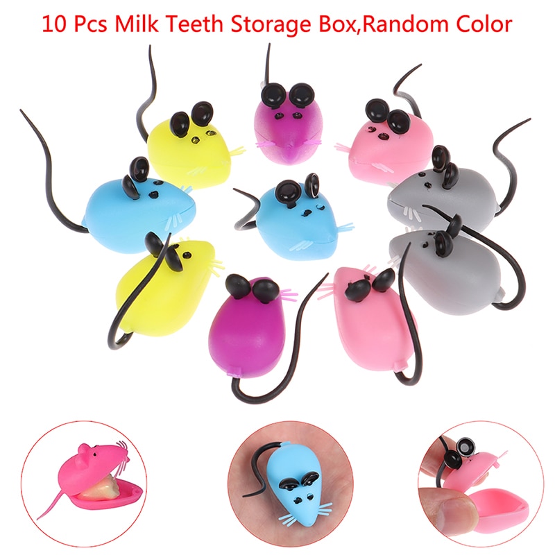 10Pcs Mouse Shape Plastic Milk Teeth Storage Box Baby Teeth Box Organizer Holder Baby Deciduous Tooth Storage Box