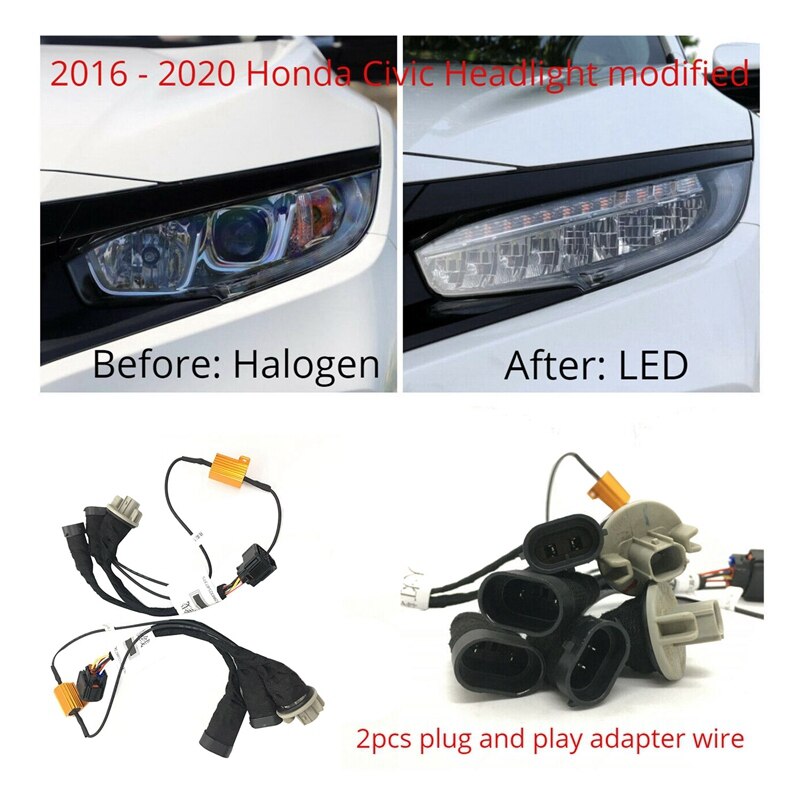 For Honda Civic 10Th From Halogen To LED Headlight Adapter Wire Harness Head Light Upgrade Modified Wiring