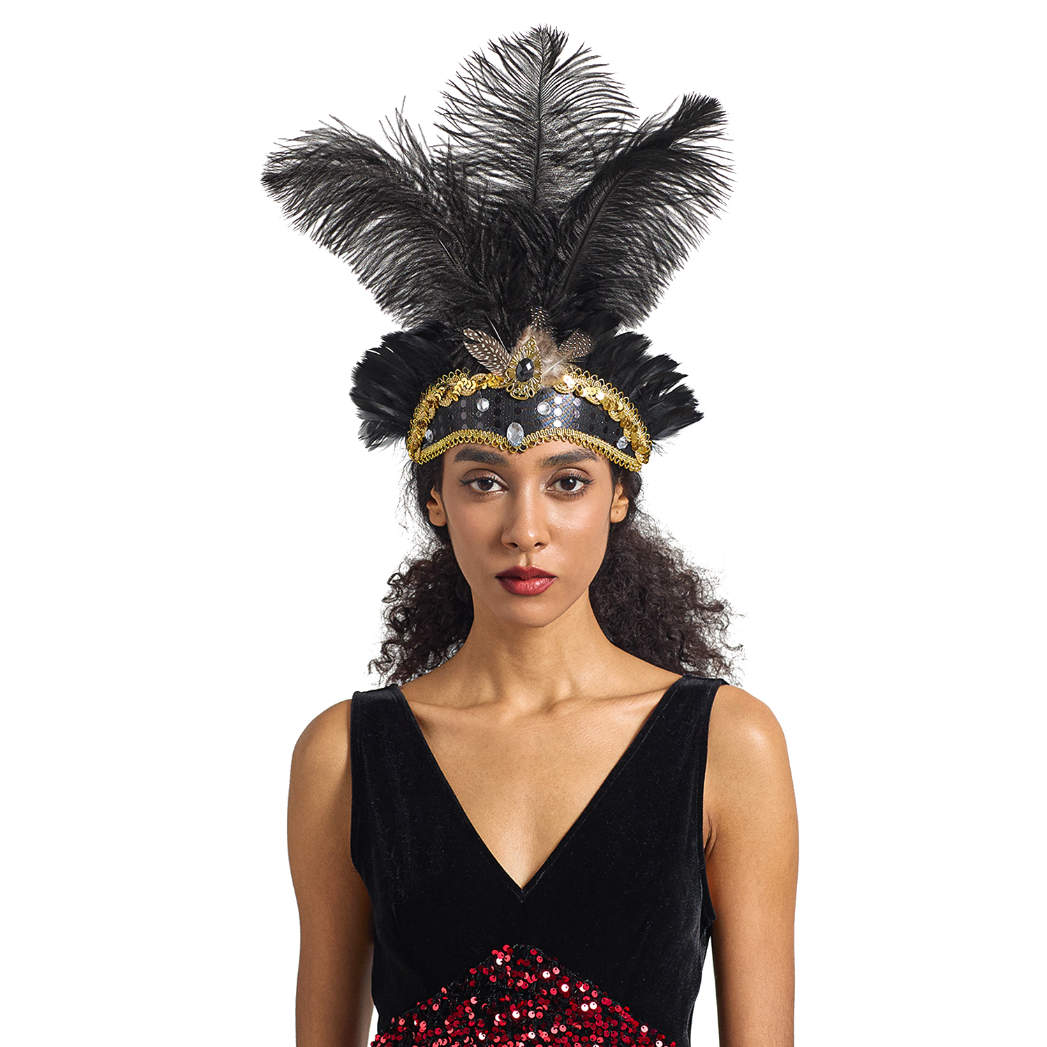 Diadema navideña para Showgirl, tocado de plumas para carnaval, diademas hawaianas para Halloween, tocado de plumas, accesorios para el cabello: Plata