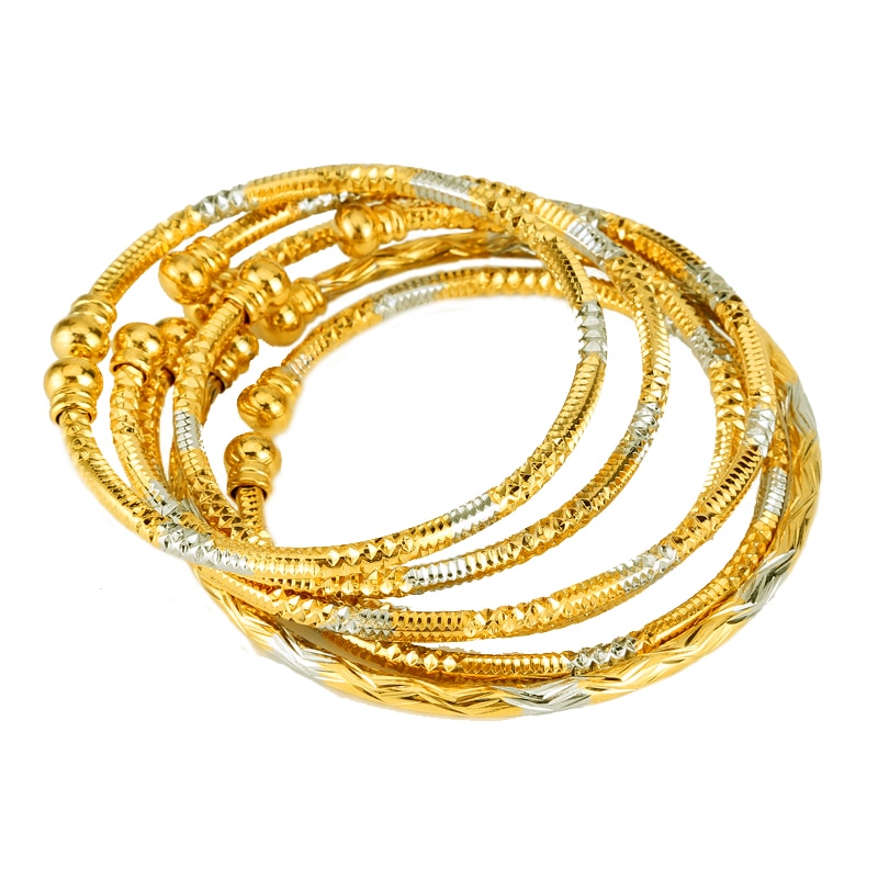 6 stk guld afrika smykker etiopiske tofarvede kuglefarve armring & armbånd dubai armringe til kvinder bryllup