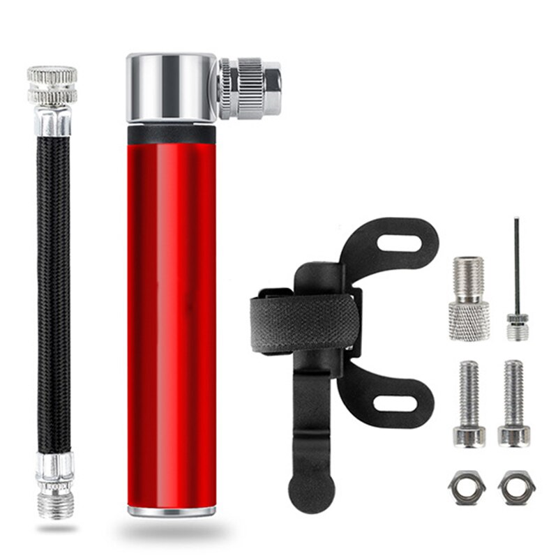 Minibomba de mano para bicicleta, inflador de aire de neumático, válvula Schrader Presta, manguera de aguja de bola, accesorios portátiles para bicicleta de montaña, Universal,: A Style Red