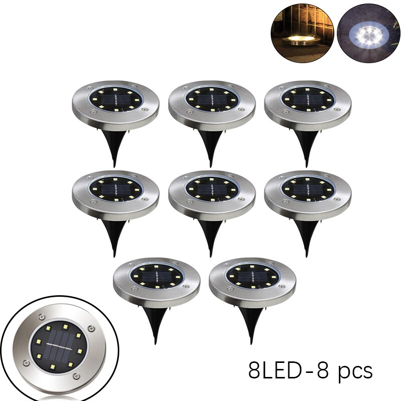 Outdoor Solar Powered Ground Light Waterproof Garden Pathway Deck Lights With 8/12/20 LED Lamp for Home Yard Driveway Lawn Road: 8LED 8pcs / Warm light