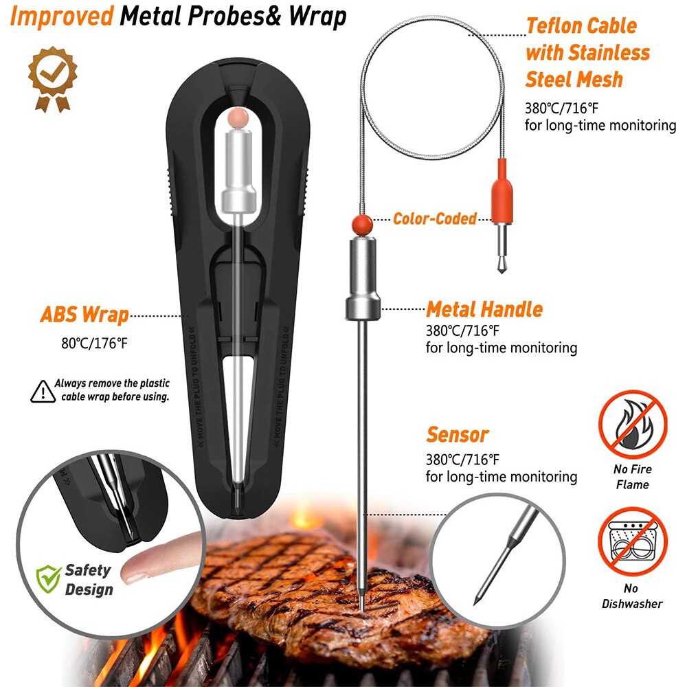 AidMax WR01 Digital kabellos BBQ Fleisch Thermometer Grill Ofen Thermomet Mit Edelstahl Sonde Kochen Küche Thermometer