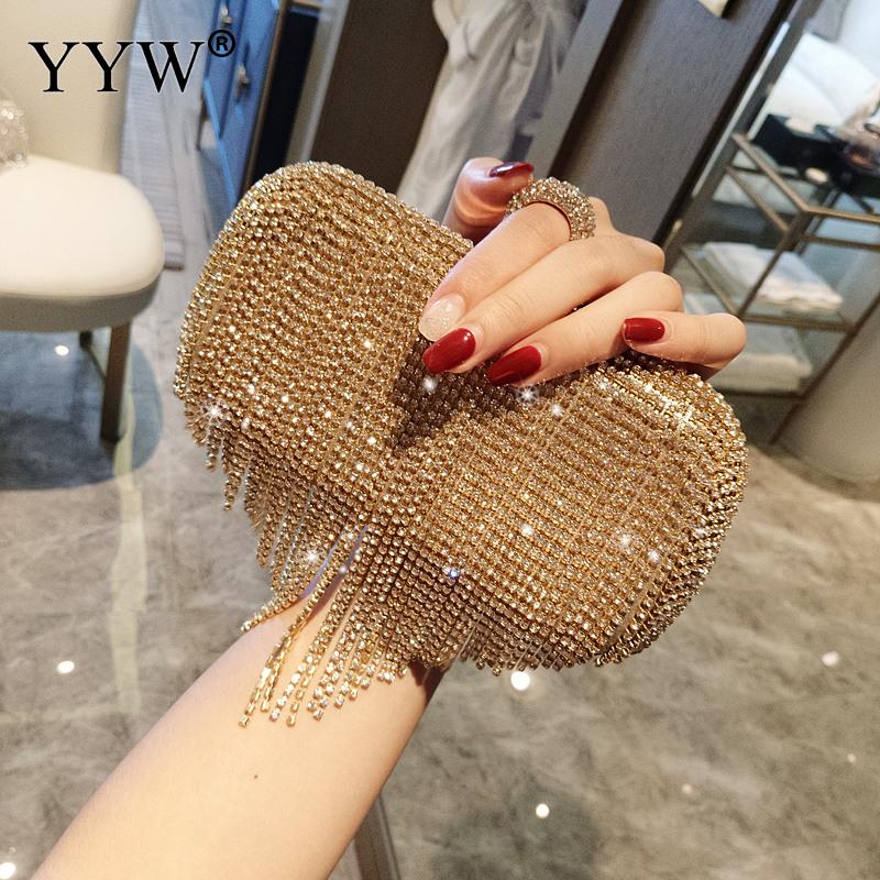 Gold Silver Evening Clutch Bag Purse for Women Bling Rhinestone Chain Evening Hands Bag for Party Wedding Banquet