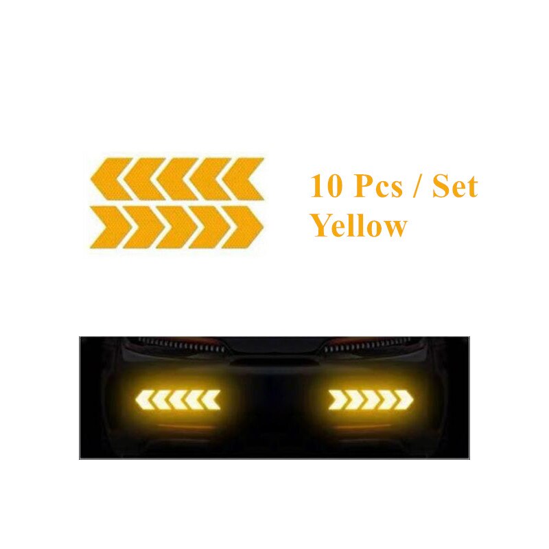 10 Pcs/set Car Sticker Reflective Arrow Sign Tape Warning Safety Sticker For Car Bumper Trunk Reflective Tape Car Decoration: Yellow