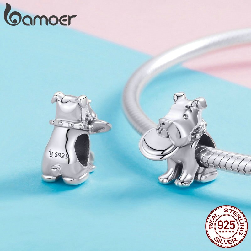 BAMOER Vendita Calda 925 sterlina d'argento Gioco Piatto con cagnolino Animale Fascino Dei Branelli misura il Braccialetto di Fascino Gioielli FAI DA TE Accessori SCC951